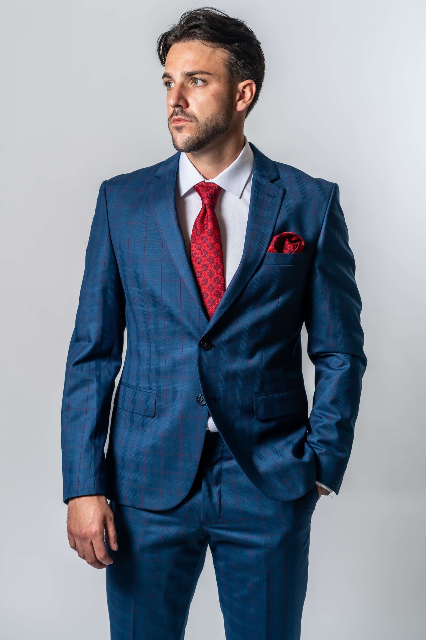 Blauw geruit kostuum of pak voor heren