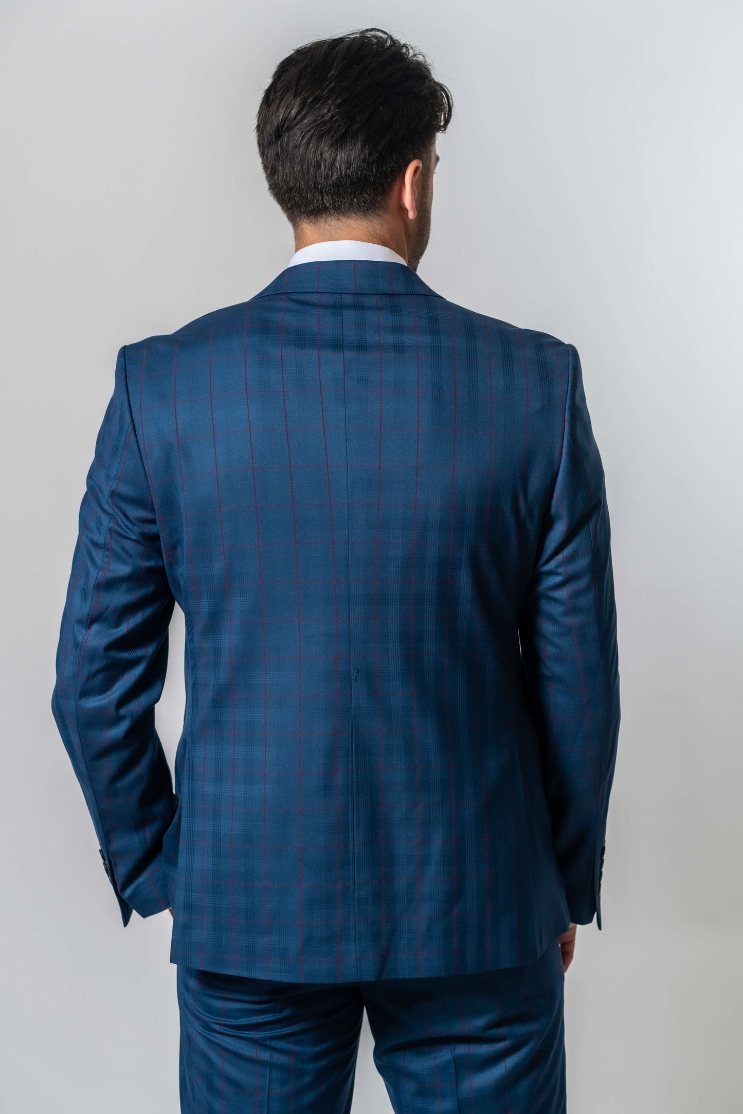 Blauw geruit kostuum of pak voor heren
