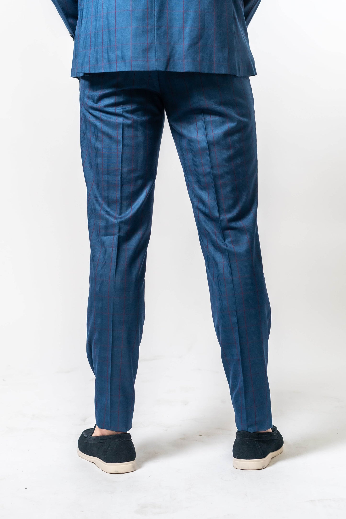Blauw geruit kostuum of pak voor heren