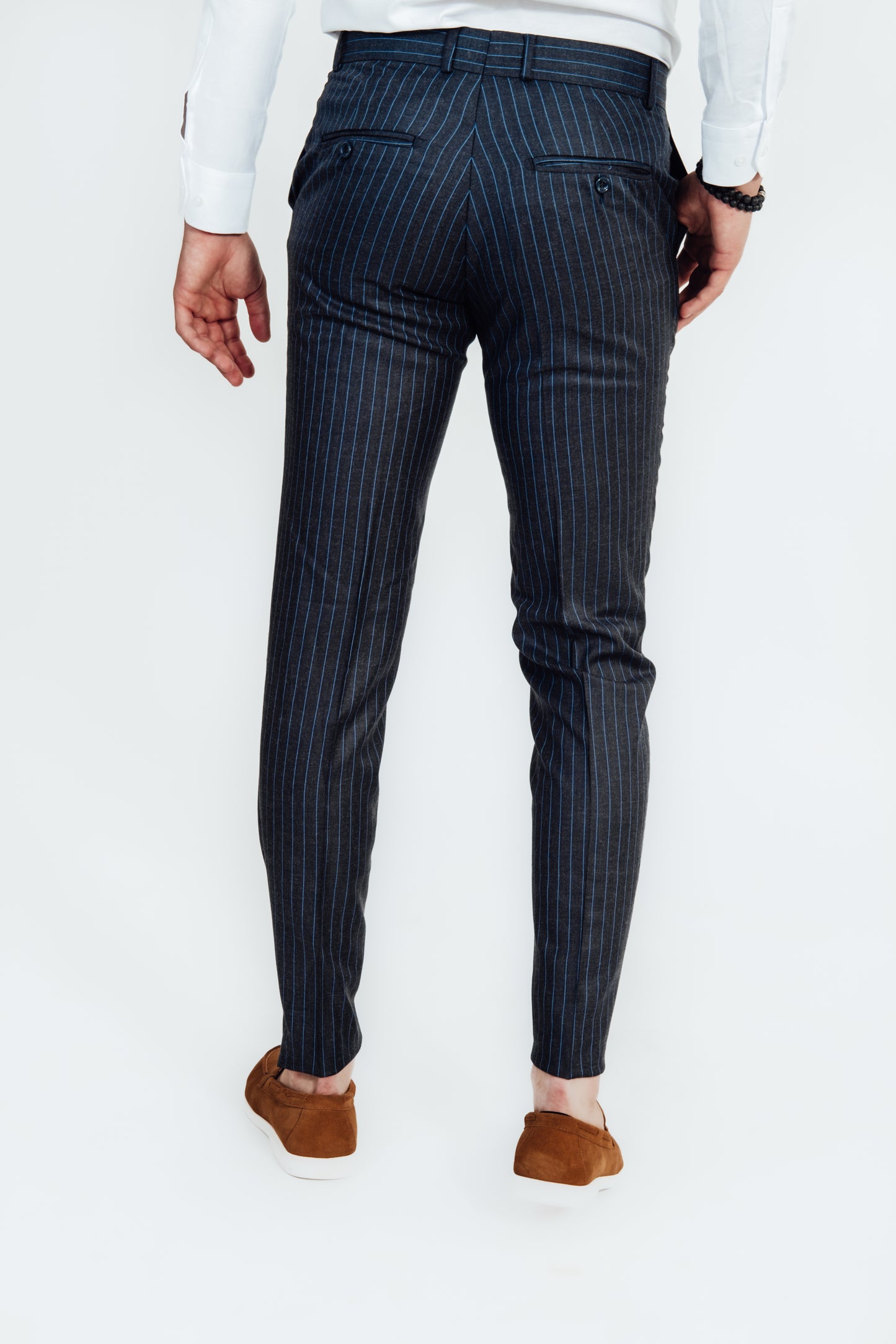 Suitify kostuumbroek blauw gestreept achterkant
