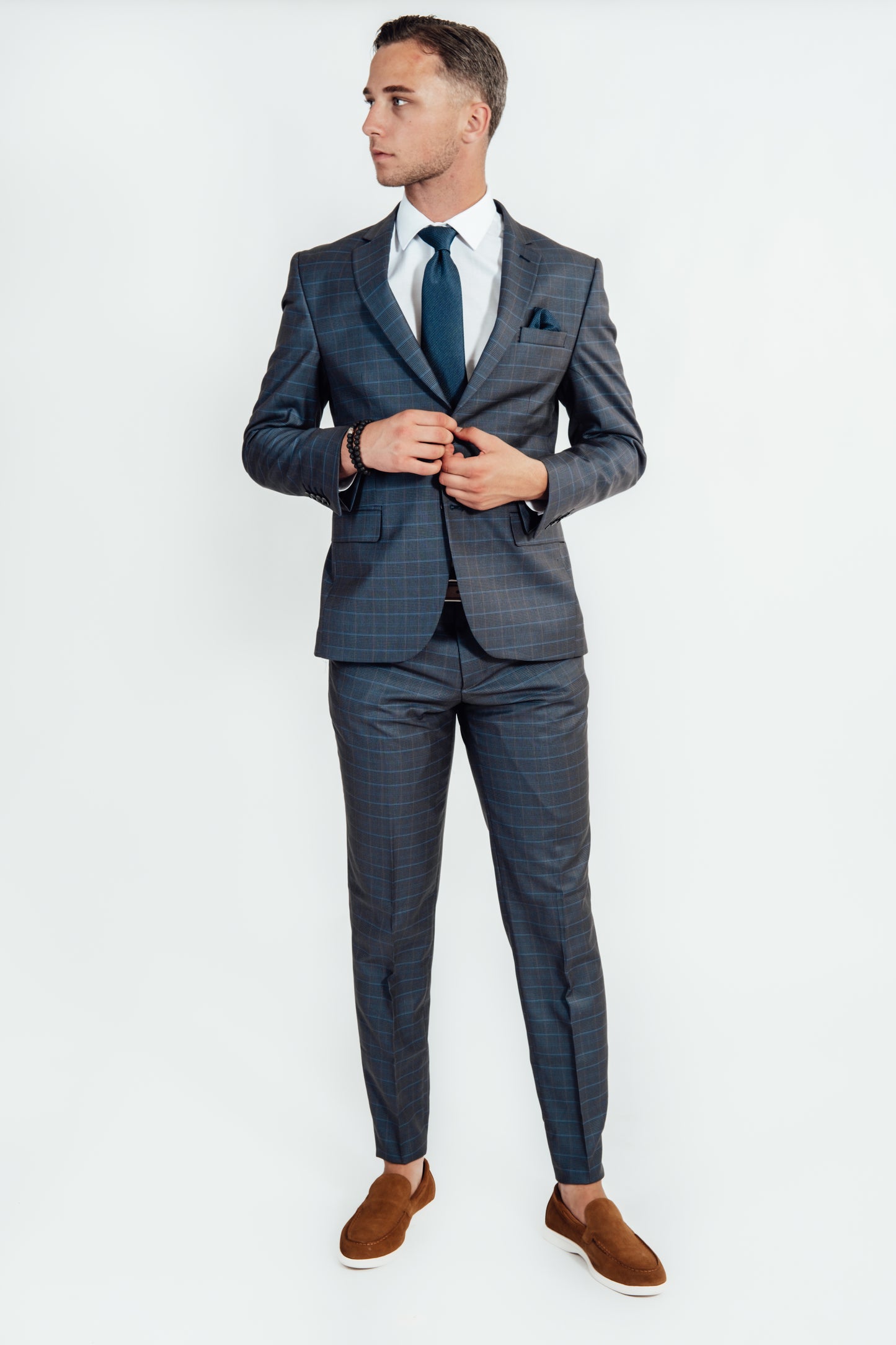 Suitify kostuum blauw kleine ruit