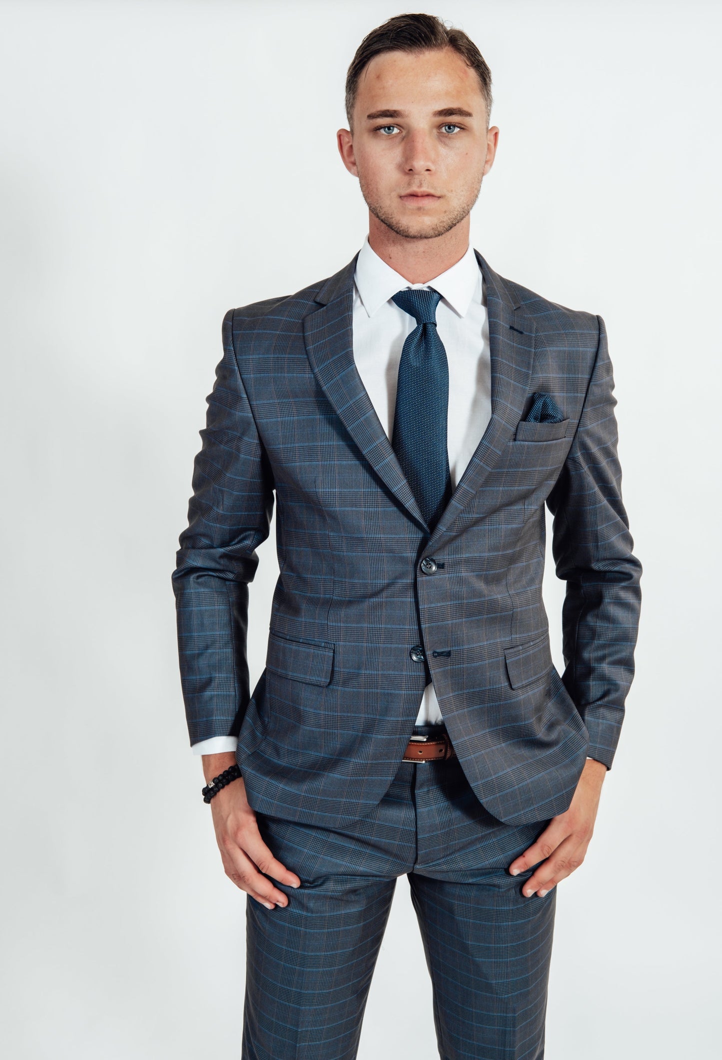Suitify kostuum blauw kleine ruit